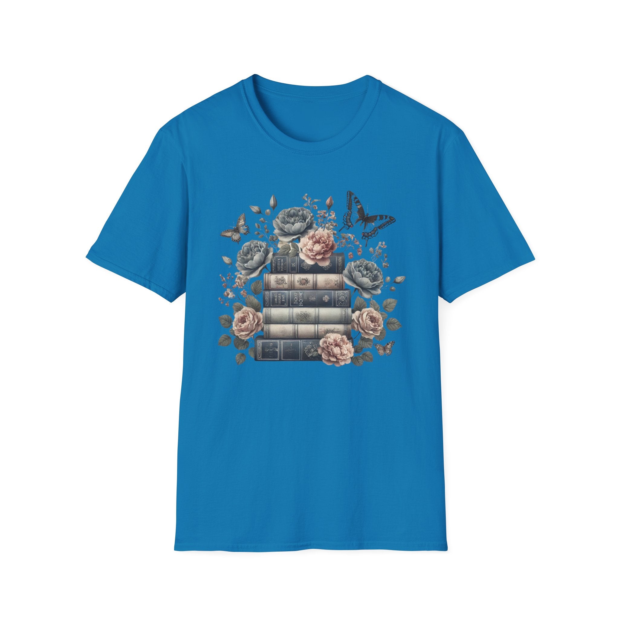 Vintage Books and Floral Butterfly Graphic T-Shirt