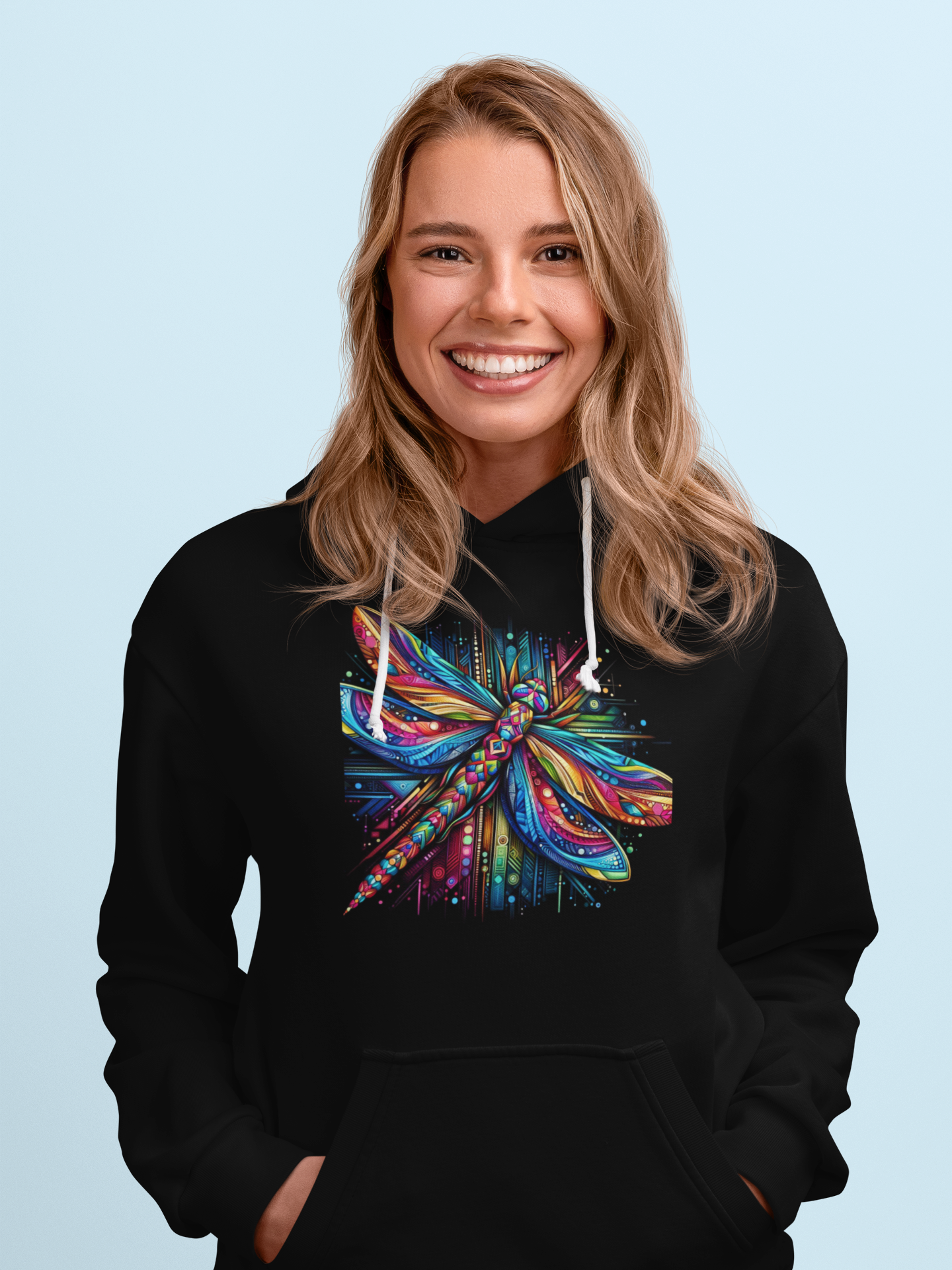 Vibrant Boho Dragonfly Hoodie – Colorful Psychedelic Spirit Animal Sweatshirt