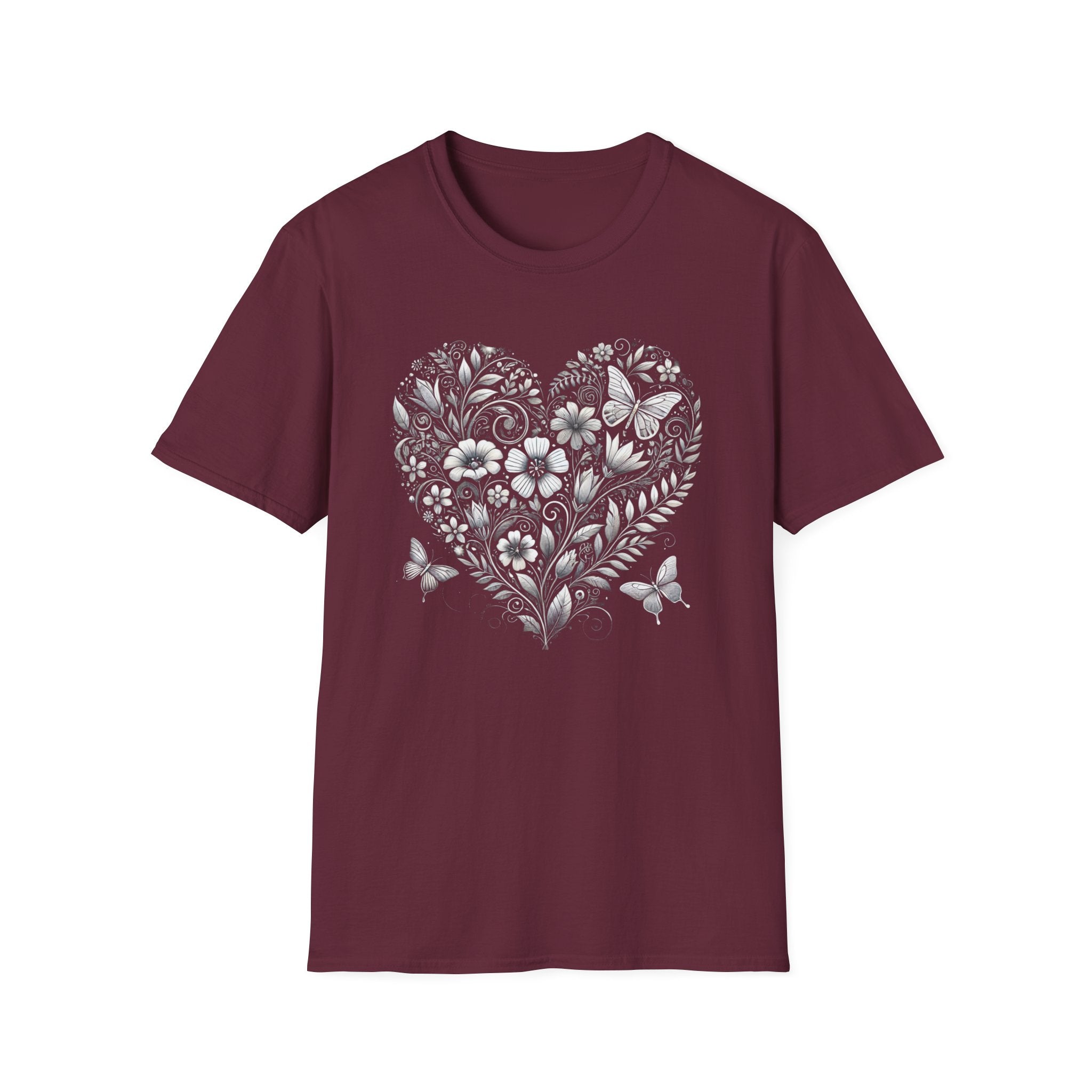 Floral Heart and Butterflies T-Shirt